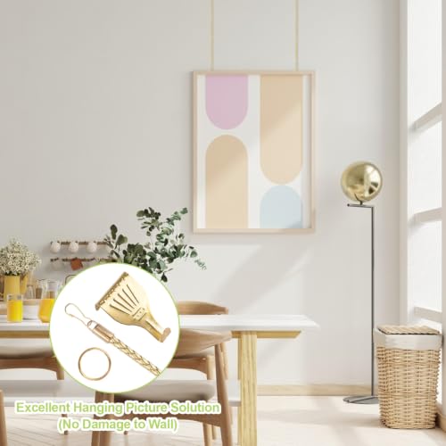Image of Picture Hanging Kit 10Pcs Picture Rail Hooks with 10Pcs PU Leather Cord, Picture Display Hanging System for Wall Picture, Exhibition(Gold PU Cord, 30CM)