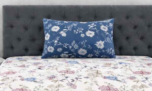 Image of DECOR2ADMIRE 300 Thread Count Premium Cotton Printed Single Bedsheet with One Pillow Covers for Home 60 Inches x 90 Inches (White Blue Contrast, Single 60 inch x 90 inch)