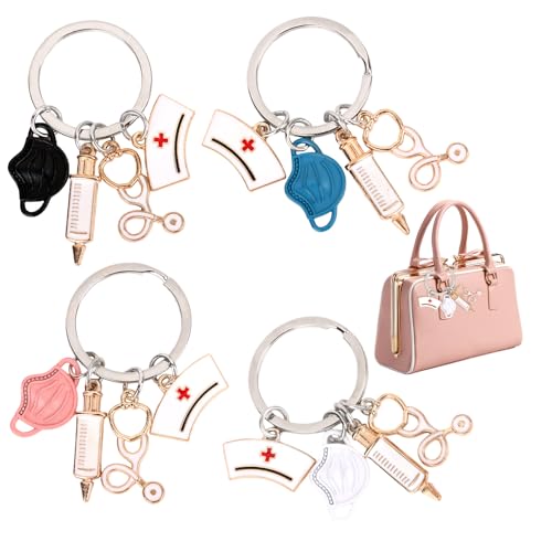 Juego de 4 llaveros de metal para enfermera, regalo ideal para enfermera, conjunto de 4 colores, elegante, práctico y agradable regalo para personal médico