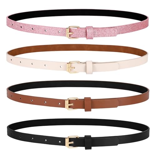 JASGOOD 4 Pack Girls Belt Kids PU Leather Waist Belt for Jeans Dress with Metal Buckle