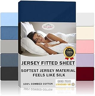 Silky-Jersey Fitted Sheet 100% Cotton - Fits Any Size, 140 GSM Non-Iron Combed Fabric, Smooth & Soft, All-Corner Elastic Band, Sheets for 32cm Bed Mattress Height - Pink, 90x200 +32 cm