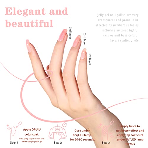 OPUIU 10 Pcs Pastel Jelly Gel Nail Polish Set Purple Pink Blue Icy Transparent Nude Gel Polish Kit Summer Translucent Sheer Nail Gel UV LED Diy Home