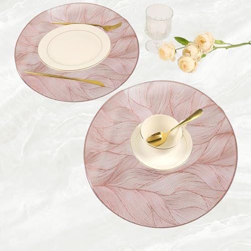 Image of HomeCloud PVC Material Round Shape Table Mat, Dining Table Mat,Table Placemats, Round Mats,Best for Bed-Side Table /Center Table, Dining Table /Shelves (Circle Leaf Flower Rosegold, Set of 2)