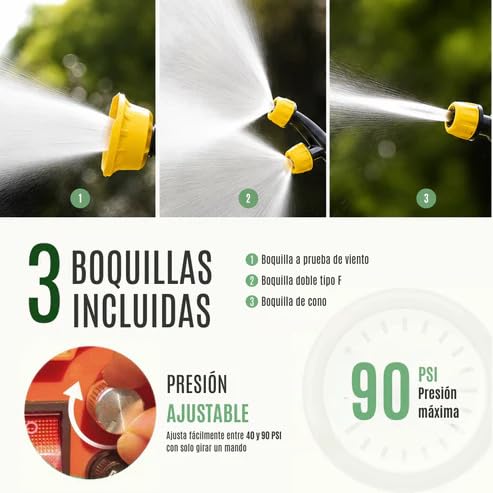 Pulverizador a Batería 10L | 3 Boquillas Intercambiables | Lanza Extensible | Batería de Larga Duración | Mochila Pulverizadora Eléctrica para Herbicidas, Fertilizantes y Jardinería