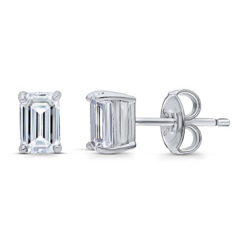 BERRICLE Silver Solitaire 1.2 Carat Emerald Cut CZ Stud Earrings for Unisex by BERRICLE - Used condition - US$15.69