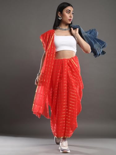 Image of SAREE MALL Women's Pink Chiffon Checkered Printed Saree With Unstitched Blouse (RCFL1207 GIF)