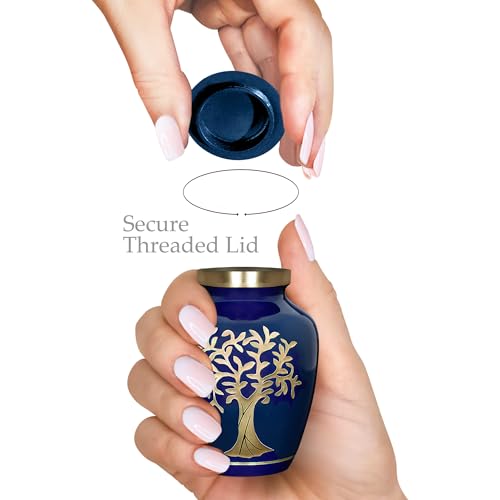 Image of Trupoint Memorials Small Urns for Human Ashes Keepsake, Tree of Life Decorative Mini Cremation Urn for Adult Men and Women, Small Blue
