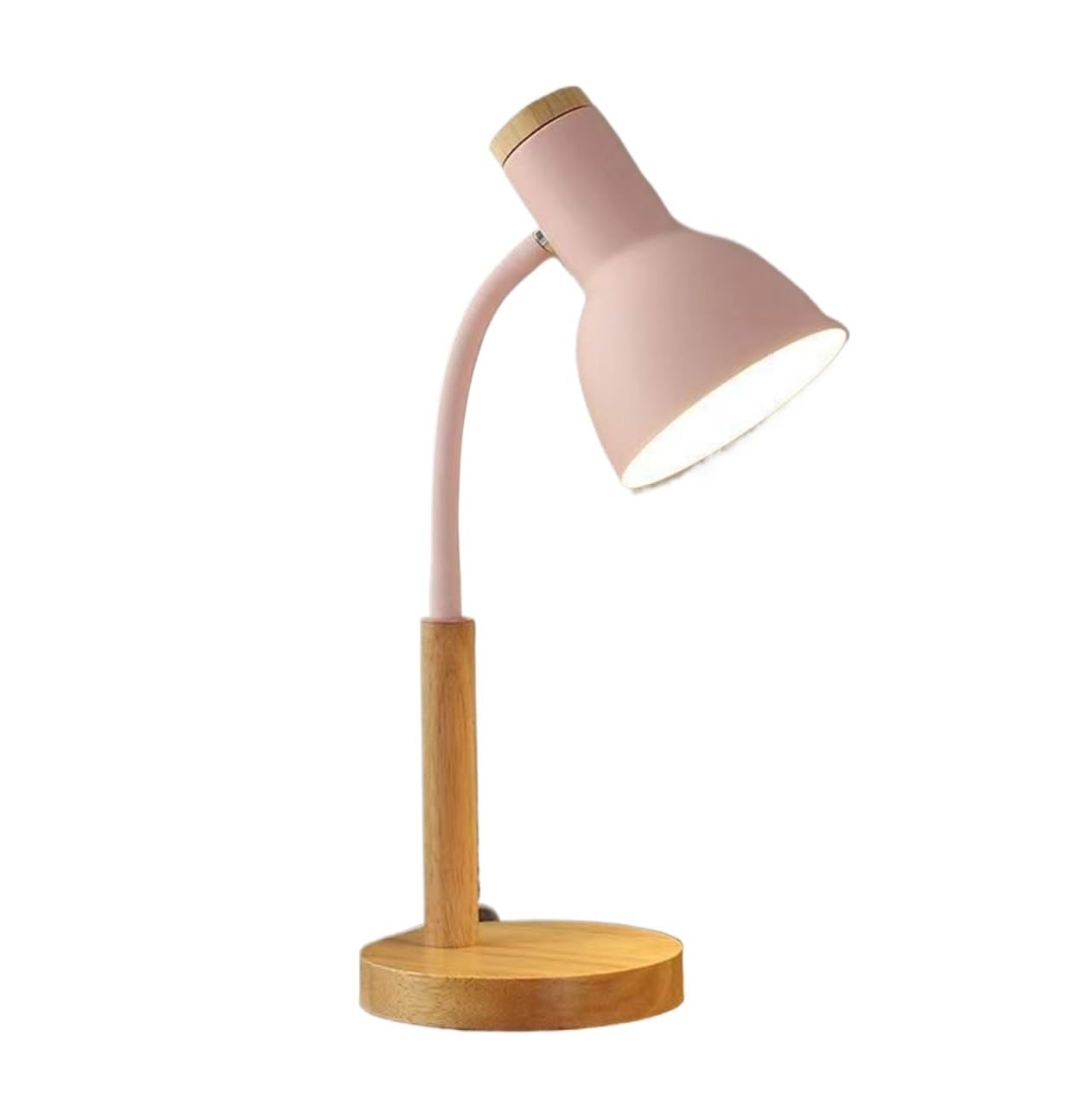 Lampara Escritorio para Oficina Lámpara De Mesa con Dirección Ajustable, Base Madera Enchufable, Interruptor Botón Moderno Flexo Escritorio(Pink)