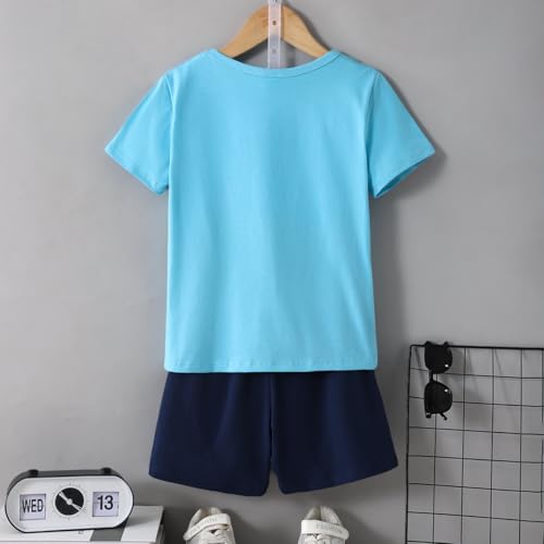 Image of Boys 2 Piece Outfits Short Sleeve Basketball Pattern T-Shirt and Shorts Summer Clothes for Kids 5-12 Years