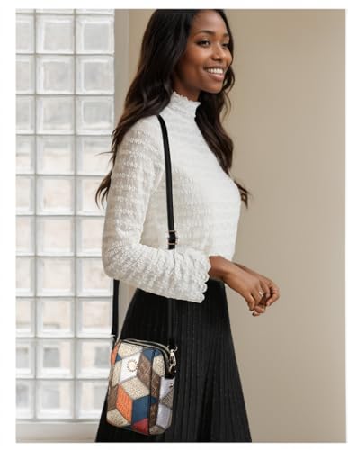 Leather Small Crossbody Bags Purses for Women Vintage Color-block style Cell Phone Shoulder Bag3