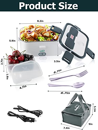 Buddew Electric Lunch Box 70W Food Heater 3 In 1 12V/24V/110-230V Portable Lunch Warmer (1.8L Large-Capacity) Heated Lunch Box For Car/Truck/Home/Office With Carry Bag And Fork And Spoon(Gray) #TOP5