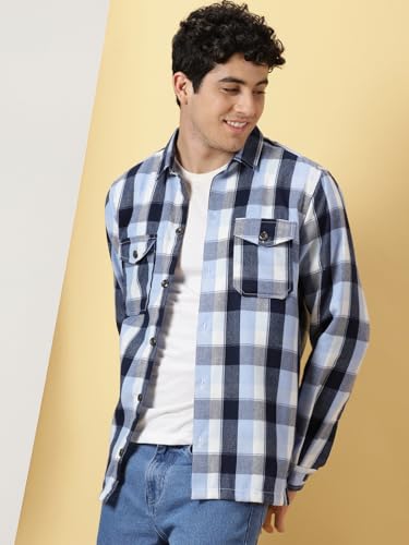 Image of Thomas Scott Men's | Checks | Full Sleeve | Regular Fit | 100% Cotton | Double Pocket | Spread Collar | Casual Shirt