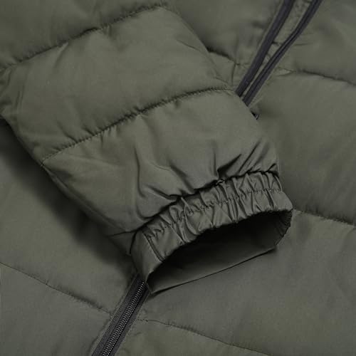 Image of Men's Hooded Puffer Jacket Down Alternative Lightweight Warm Coat Stand Collar Winter Insulated Quilted Coat