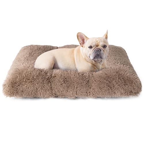 EHEYCIGA Fluffy Dog Crate Bed Medium, Calming Anti Anxiety Pet Bed Washable, Dog Mat Mattress for Crate with Anti-Slip Bottom