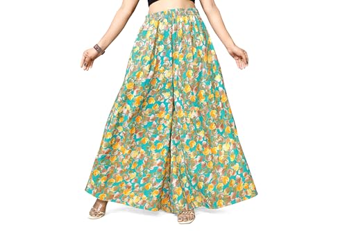 Image of Viscose Rayon Flared Printed Plazzo Palazzo Pants, Loose /Relaxed Fit Regular, Office Wear, Casual Wear Comfortable, Trouser Pants for Girls & Women Black Kerri Design (S to 3XL Size)
