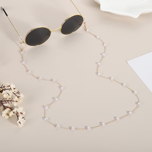 Image of uxcell Beads Eyeglass Chain, Pearl Glasses Strap Eyewear Retainer Chain Around Neck Sunglass Holder for Girls Women