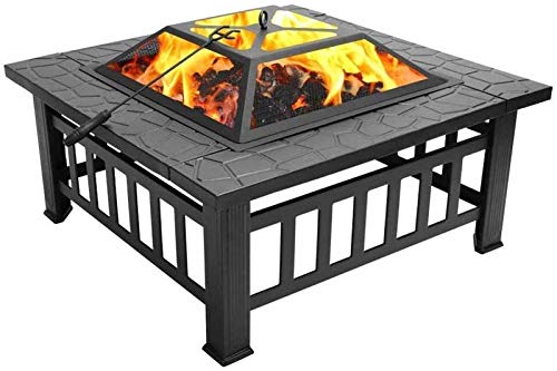 32-Zoll-Heavy Duty 3 in 1 Metall-Platz Terrasse Firepit Tischgrill Garten Ofen mit Spark-Schirm-Abdeckung Holzgittern und Po