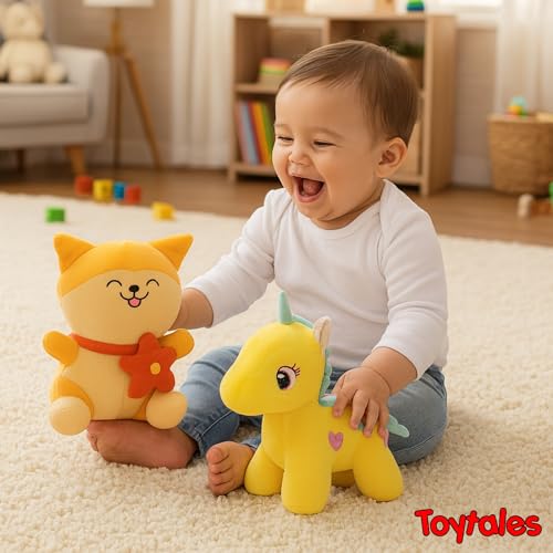 Image of TOYTALES Soft Toy Combo Cute Yellow Cat & Yellow Unicorn Plush Stuffed Toys for Kids (Pack of 2)
