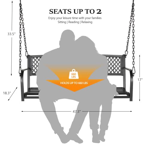 Image of VINGLI Heavy Duty Metal Porch Swing, 660 LBS Swing Bench, Gridback