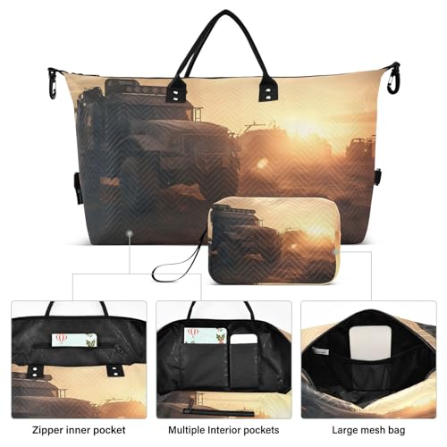 Large Travel Duffel Bag, Car and Sunset Sports Tote Gym Bag, Shoulder Weekender Overnight Bag for Women Men, Carry On Luggage with Toiletry Bags2
