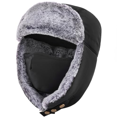 Unigear Wintermütze mit Ohrenklappen, Unisex Warme Schneedichte Fliegermütze Kunstfellmütze mit Winddichte Abnehmbarer Gesichtsmaske für Skifahren, Schlittschuhlaufen und...