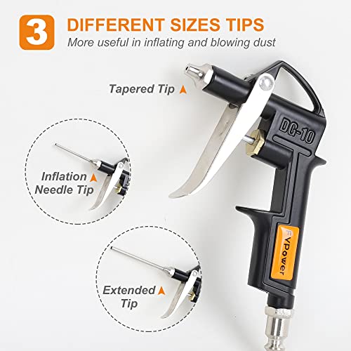 Fypower 10 Pieces Heavy Duty Air Compressor Accessory Kit, 100Psi Tire Inflator With Gauge, Air Blow Gun And Air Nozzles, 1/4" Npt Air Tool Kit #TOP3