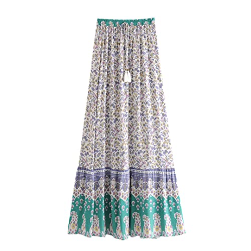 Jupe d'été longue fluide bohème grise imprimé floral taille 36