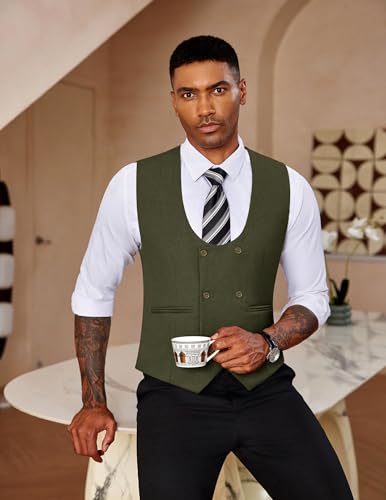 Coofandy Men'S Formal Suit Vest Slim Fit Double Breasted Dress Vest Solid Casual Business Waistcoat,Army Green,Medium thumb #1