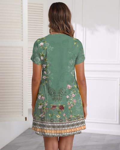 Image of COSSEN Women's Casual T Shirt Dress V-Neck Short Sleeves Swing Dresses Birthday Party Summer Travel Beach with Pocket