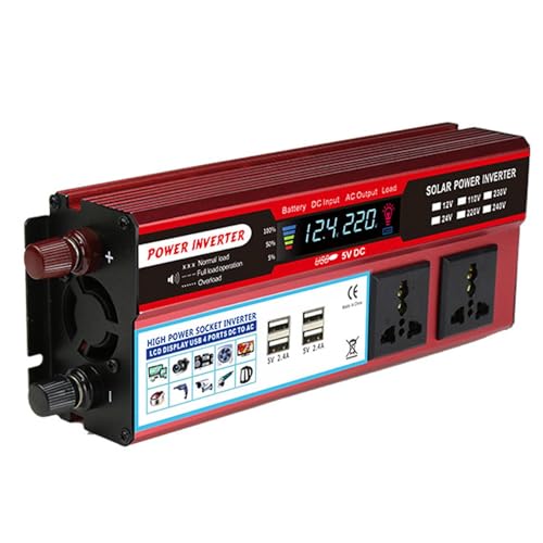 Inversor de Corriente - Inversor de Corriente para vehículos Multifuncional, de AC 100V-120V/AC 220-240V con Ventilador de enfriamiento y Puertos USB para Viajes, computadoras portát