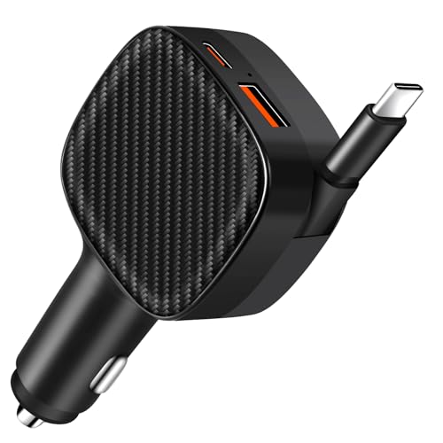 Oridolly 3-IN-1 Caricatore Auto USB C 85W Max, Ricarica Rapido Caricabatterie con 75CM Cavo Retrattile PD 3.0 Type-C, Compatto Accessori Auto per iPhone 17/16/Samsung Galaxy/Android