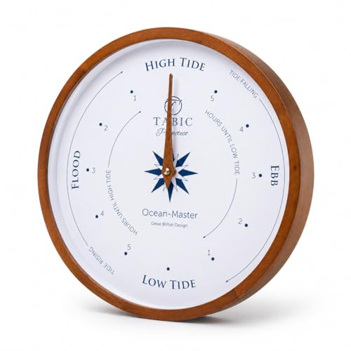 Tabic Planeteco Ocean Master Tide Clock - Stylish Home Decor Accessory with High-Low Tide Display - Elegant Wall Clock Design - Ideal for Planning Beach and Ocean Activities - Dark Stain