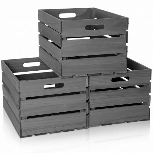 Weysat 3 Pack 16'' Grey Wood Crates Large Box for Storage Display