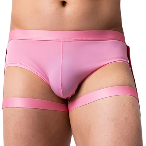 FEOYA Men Mesh Ice Silky Bikini Briefs Sexy Jockstrap Leggings Garter Underwear Bulge Pouch Low Rise Panties with Garter