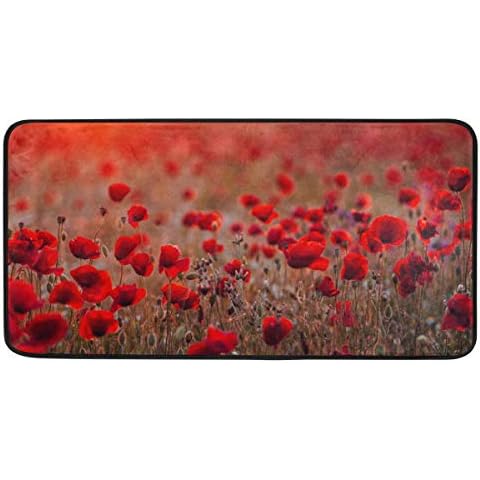 CPYang Floral Poppy Pattern Kitchen Rug Mat Non Slip Anti Fatigue Standing Mat Runner Rug Washable for Kitchen Bathroom, 50x99 cm Cover