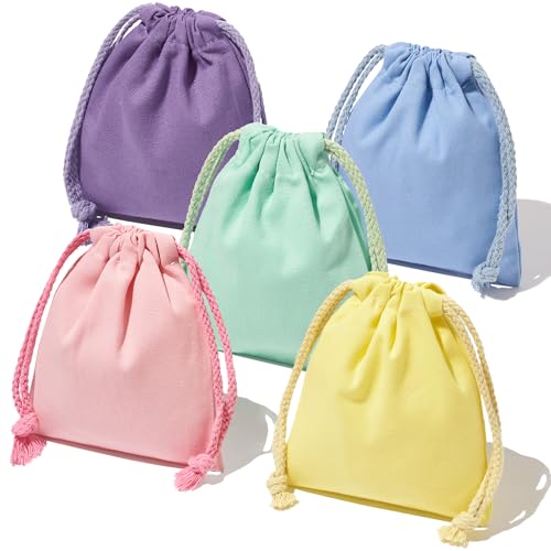 【女性や子供にぴったり】 巾着袋 無地 綿 コットン 小さくておしゃれ可愛い パステルカラーアソートですっきり整理 (小サイズ【13cm×16cm】5個セット)