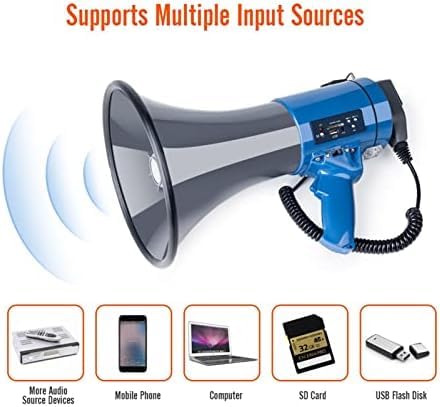 Loud Hailer, Fashion Bullhorn s Megáfono portátil de Alta Potencia de 50 vatios con Altavoz de megáfono grabable Altavoz de megáfono de Voz Clara for Exteriores,Megáfono