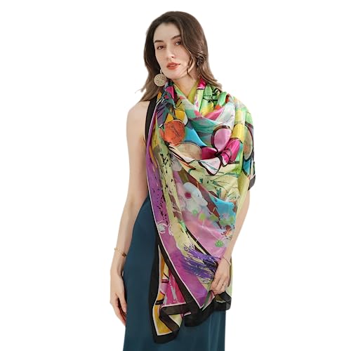 Xinmurffy 100% 6A Grade Mulberry Silk Travel Scarf Large Women Floral Shawl Oversize Soft Wraps For Evening Dresses