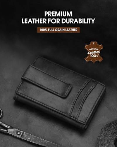 GAOCHALE Wallet for Men [Ultra Slim] Magnetic Closure Minimalist Wallet Genuine Leather Front Pocket Wallet RFID Blocking Card Holder up tp 12+ Cards and Money Clip(Black)2