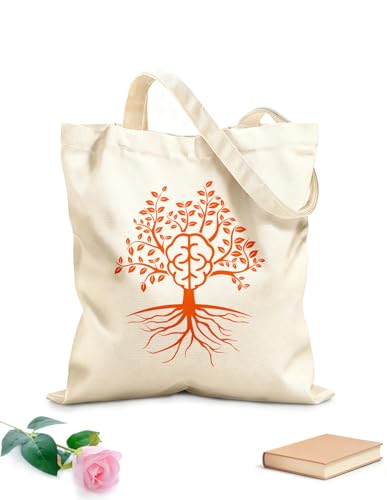 XIARON Bolsos de calicó para mujer Árbol Cerebral Rama Hojas Hogar Tela de 340g/m² de grosor Reutilizable L Naranja