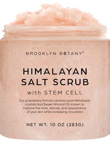 Image of Brooklyn Botany Himalayan Salt & Stem Cell Body Scrub - Moisturizing and Exfoliating Body, Face, Hand, Foot Scrub - Fights Stretch Marks, Fine Lines, Wrinkles - Great Gifts for Women & Men - 10 oz