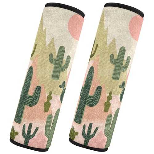 Image of 2 Pack Boho Cacti Mountains Sun Seatbelt Covers Seat Belt Cover Pad for Adults Boys Girls Car Seat Strap Covers Pads Cushion Universal Shoulder Strap Pad Protector for Backpack Camera Bag 10x7.7Inch