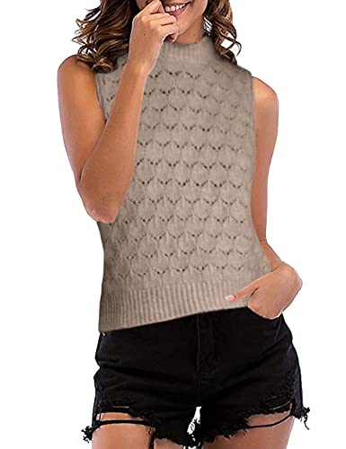 Macnoora Womens Mock Neck Sweater Vest Sleeveless Knit Crochet Casual Pullover Tank Tops White #TOP26