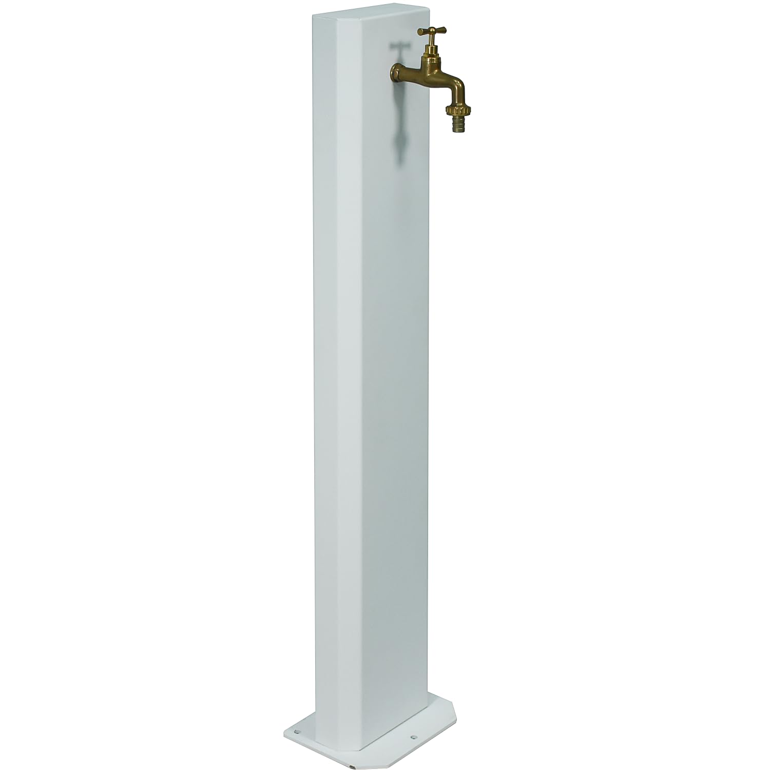 Fontana a Colonna da Giardino Bianca, Colonna Acqua da Esterno in Lega di Acciaio Verniciata, H 95 cm, Rubinetto in Ottone con Tubo Flessibile, Raccordo e Portatubo, Made in Italy