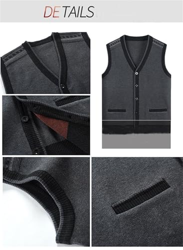 Men's Sweater Solid Knitted Vest, V-Neck Button Sleeveless Thermal Cardigans Vest with Pockets4