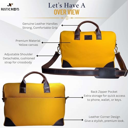 Image of Rustic Roots Laptop Bags for Men Office Use | Canvas Leather Laptop Messenger Bag | Laptop Side Bag for Man | Men's Work Briefcase Sling Bag | Casual Laptop Shoulder Bag