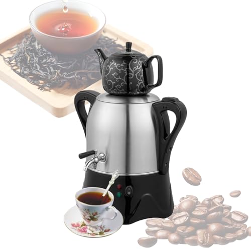 Tetera Turca Samovar Eléctrica - Tetera Eléctrica De 2 Niveles, Samovar Turco Eléctrico Con Función De Mantener Caliente, Tetera De Acero Inoxidable De 3 L, Tetera De Cerámica De 1 L, Para Café