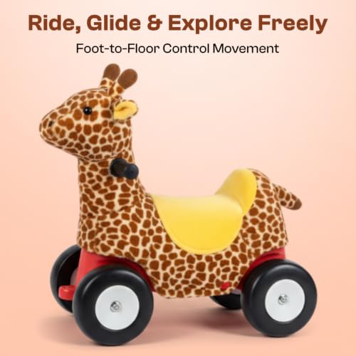 Image of Toyzone Little Soft Giraffe Ride on | Cloth-Covered Ride On Toy with Wheels | Back Support | Indoor & Outdoor Ride-On for Toddlers 1-4 Years