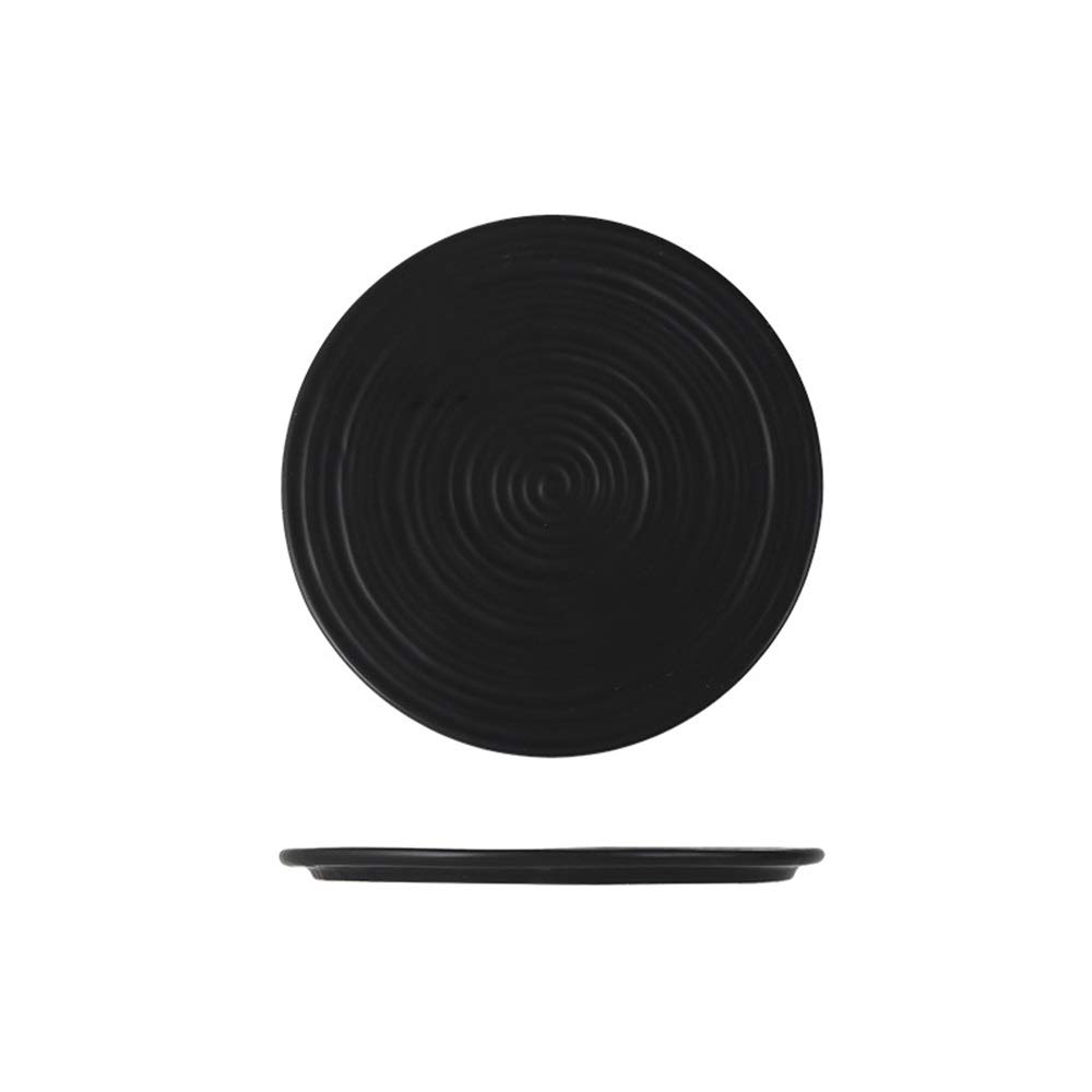 Plaque de cuisson en céramique noire de 25 cm ronde et plate pour sushis