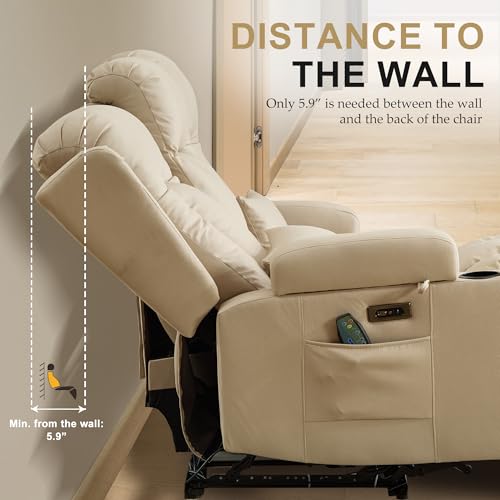 Image of URRED Wall Hugger Power Recliner Sofa with Massage and Heat,Beige